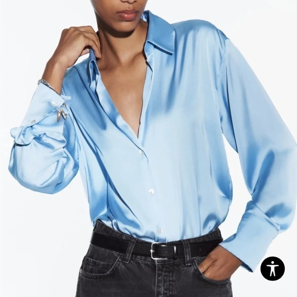 NWT Zara | SATIN EFFECT SHIRT | Size Small - Picture 2 of 3